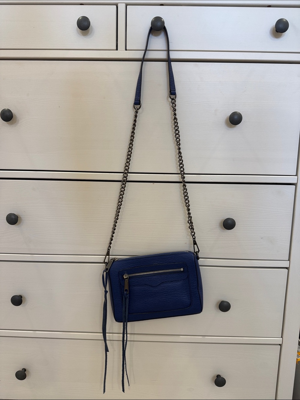 Blue Leather Crossbody Bag with Chain Strap